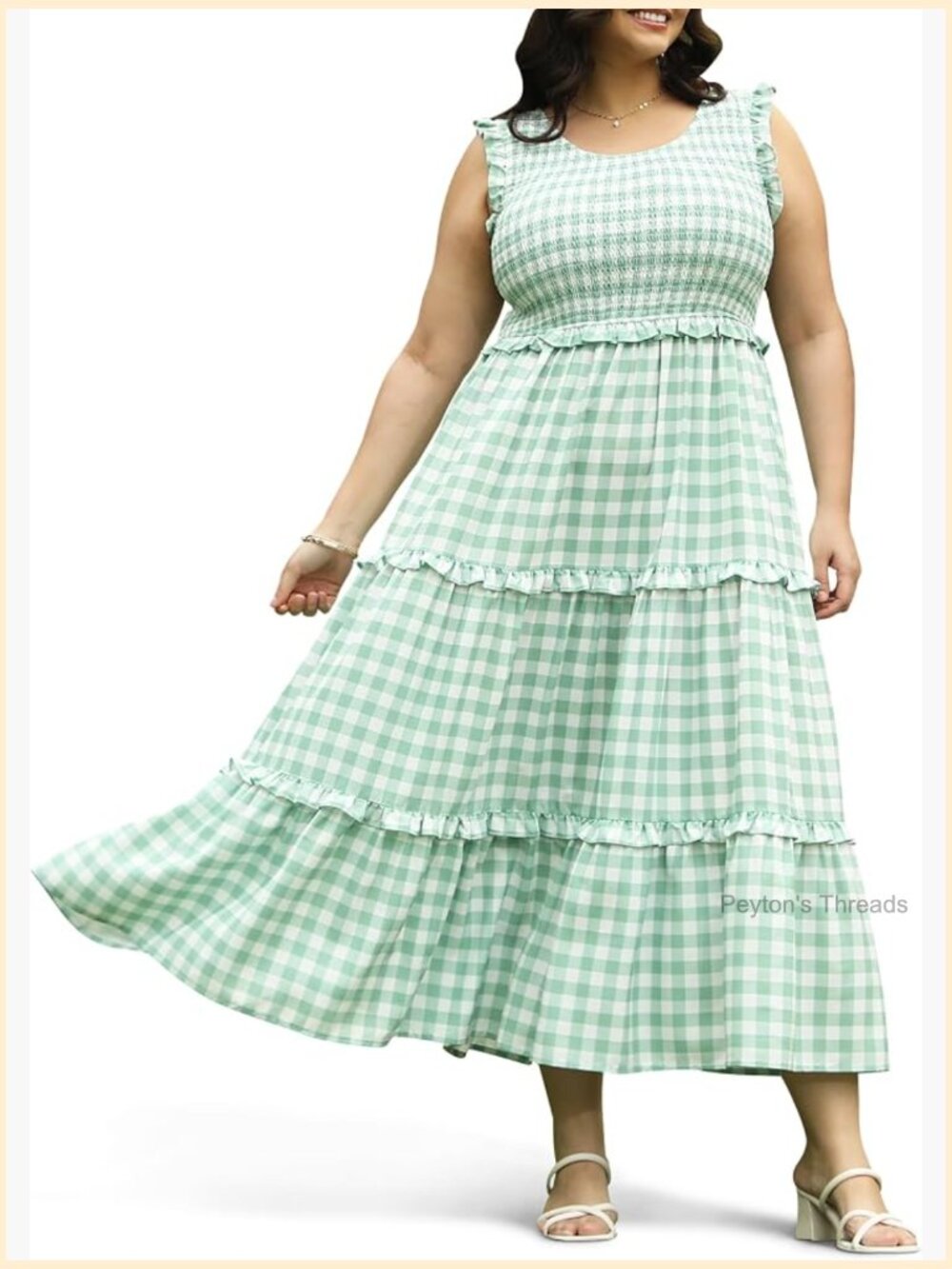 Plus Size Sleeveless Smocked Tiered Maxi Dress with Pockets - Picture 1 of 5